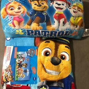 Paw Patrol Blue Kids Bath Towel and small pillow